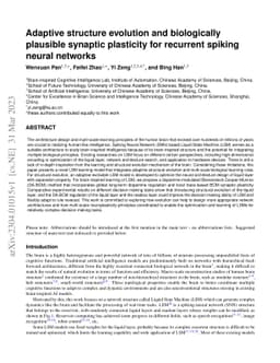 Adaptive structure evolution and biologically plausible synaptic
  plasticity for recurrent spiking neural networks