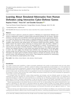 Learning About Simulated Adversaries from Human Defenders using
  Interactive Cyber-Defense Games