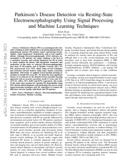 Parkinsons Disease Detection via Resting-State Electroencephalography
  Using Signal Processing and Machine Learning Techniques