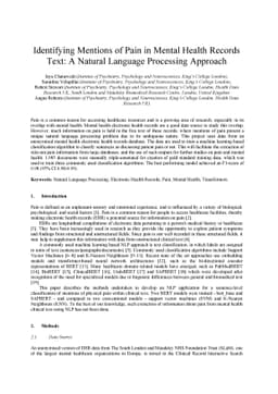 Identifying Mentions of Pain in Mental Health Records Text: A Natural
  Language Processing Approach
