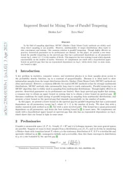 Improved Bound for Mixing Time of Parallel Tempering