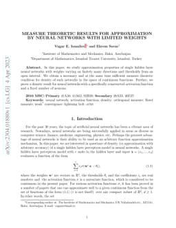 Measure theoretic results for approximation by neural networks with
  limited weights