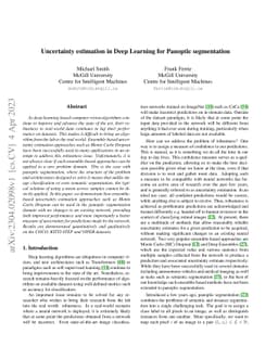 Uncertainty estimation in Deep Learning for Panoptic segmentation