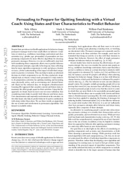 Persuading to Prepare for Quitting Smoking with a Virtual Coach: Using
  States and User Characteristics to Predict Behavior