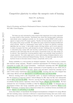 Competitive plasticity to reduce the energetic costs of learning