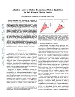 Adaptive Headway Motion Control and Motion Prediction for Safe Unicycle
  Motion Design
