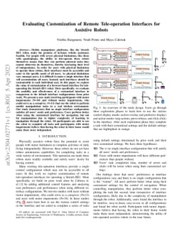 Evaluating Customization of Remote Tele-operation Interfaces for
  Assistive Robots