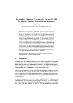 Personalized Cognitive Tutoring using Davinci-003 API for Adaptive
  Question Generation and Assessment