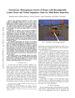 SwarmGear: Heterogeneous Swarm of Drones with Reconfigurable Leader
  Drone and Virtual Impedance Links for Multi-Robot Inspection