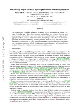 Static Fuzzy Bag-of-Words: a lightweight sentence embedding algorithm
