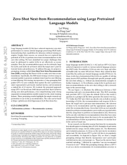 Zero-Shot Next-Item Recommendation using Large Pretrained Language
  Models