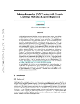 Privacy-Preserving CNN Training with Transfer Learning: Multiclass Logistic Regression