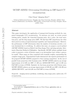 MCDIP-ADMM: Overcoming Overfitting in DIP-based CT reconstruction