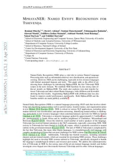 MphayaNER: Named Entity Recognition for Tshivenda