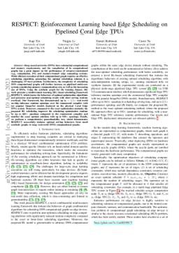 RESPECT: Reinforcement Learning based Edge Scheduling on Pipelined Coral
  Edge TPUs