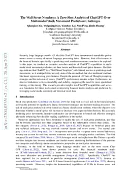The Wall Street Neophyte: A Zero-Shot Analysis of ChatGPT Over
  MultiModal Stock Movement Prediction Challenges