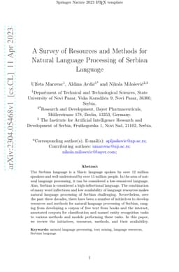 A Survey of Resources and Methods for Natural Language Processing of
  Serbian Language