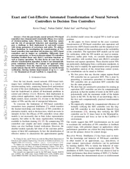 Exact and Cost-Effective Automated Transformation of Neural Network
  Controllers to Decision Tree Controllers
