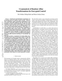 Cryptanalysis of Random Affine Transformations for Encrypted Control