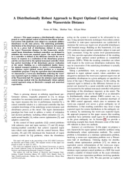 A Distributionally Robust Approach to Regret Optimal Control using the
  Wasserstein Distance
