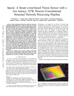 Speck: A Smart event-based Vision Sensor with a low latency 327K Neuron
  Convolutional Neuronal Network Processing Pipeline