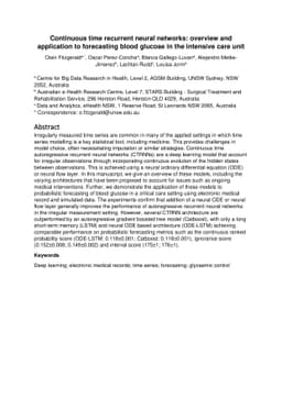 Continuous time recurrent neural networks: overview and application to
  forecasting blood glucose in the intensive care unit