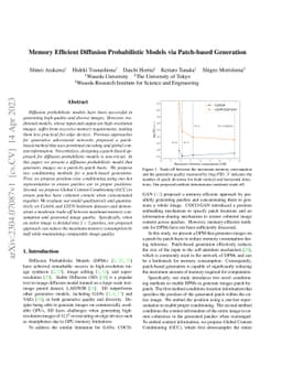 Memory Efficient Diffusion Probabilistic Models via Patch-based
  Generation