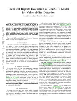 Evaluation of ChatGPT Model for Vulnerability Detection