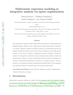 Multivariate regression modeling in integrative analysis via sparse
  regularization