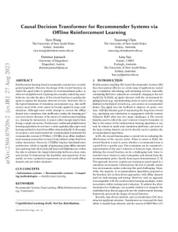 Causal Decision Transformer for Recommender Systems via Offline
  Reinforcement Learning