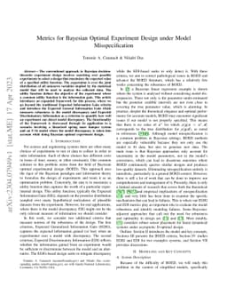 Metrics for Bayesian Optimal Experiment Design under Model
  Misspecification