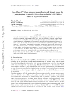 One-Class SVM on siamese neural network latent space for Unsupervised
  Anomaly Detection on brain MRI White Matter Hyperintensities