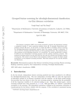 Grouped feature screening for ultrahigh-dimensional classification via
  Gini distance correlation