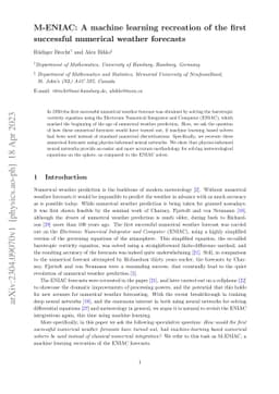 M-ENIAC: A machine learning recreation of the first successful numerical
  weather forecasts