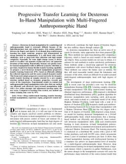 Progressive Transfer Learning for Dexterous In-Hand Manipulation with
  Multi-Fingered Anthropomorphic Hand
