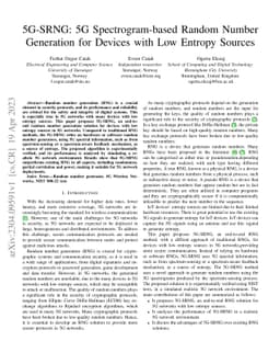 5G-SRNG: 5G Spectrogram-based Random Number Generation for Devices with
  Low Entropy Sources