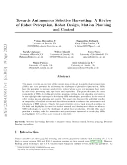 Towards Autonomous Selective Harvesting: A Review of Robot Perception,
  Robot Design, Motion Planning and Control