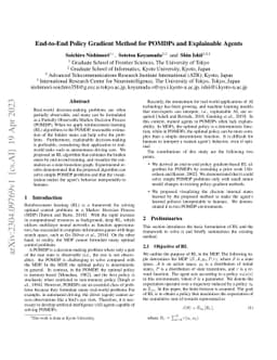 End-to-End Policy Gradient Method for POMDPs and Explainable Agents