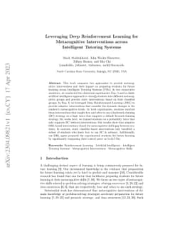 Leveraging Deep Reinforcement Learning for Metacognitive Interventions
  across Intelligent Tutoring Systems