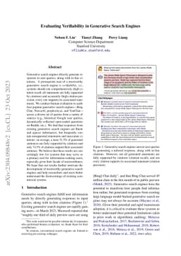 Evaluating Verifiability in Generative Search Engines