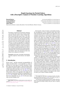 Depth Functions for Partial Orders with a Descriptive Analysis of
  Machine Learning Algorithms