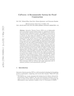 CoProver: A Recommender System for Proof Construction