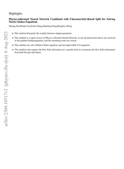 Physics-informed Neural Network Combined with Characteristic-Based Split
  for Solving Navier-Stokes Equations