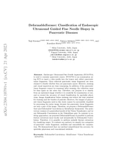 DeformableFormer: Classification of Endoscopic Ultrasound Guided Fine
  Needle Biopsy in Pancreatic Diseases