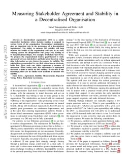 Measuring Stakeholder Agreement and Stability in a Decentralised
  Organisation
