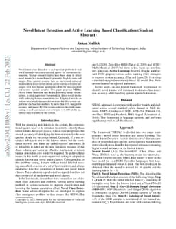Novel Intent Detection and Active Learning Based Classification (Student
  Abstract)