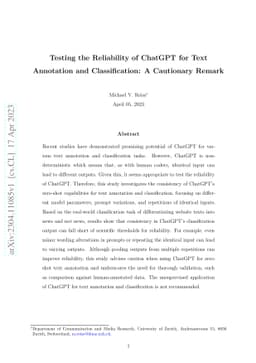 Testing the Reliability of ChatGPT for Text Annotation and
  Classification: A Cautionary Remark