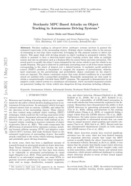 Stochastic MPC Based Attacks on Object Tracking in Autonomous Driving
  Systems