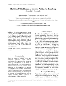 The Role of AI in Human-AI Creative Writing for Hong Kong Secondary
  Students