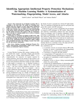 Identifying Appropriate Intellectual Property Protection Mechanisms for
  Machine Learning Models: A Systematization of Watermarking, Fingerprinting,
  Model Access, and Attacks
